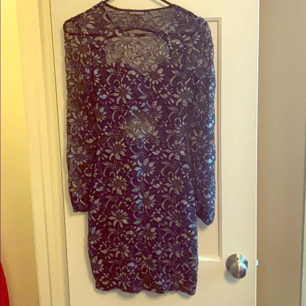 Backless navy dress from express